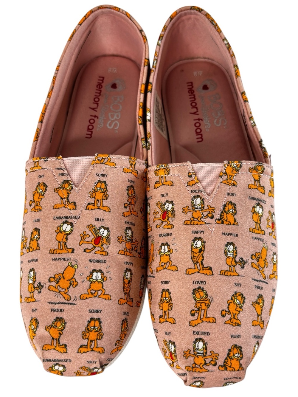 Skechers BOBS slip-on Size 8 Garfield Cat Comfort Ballet Flats with Memory Foam